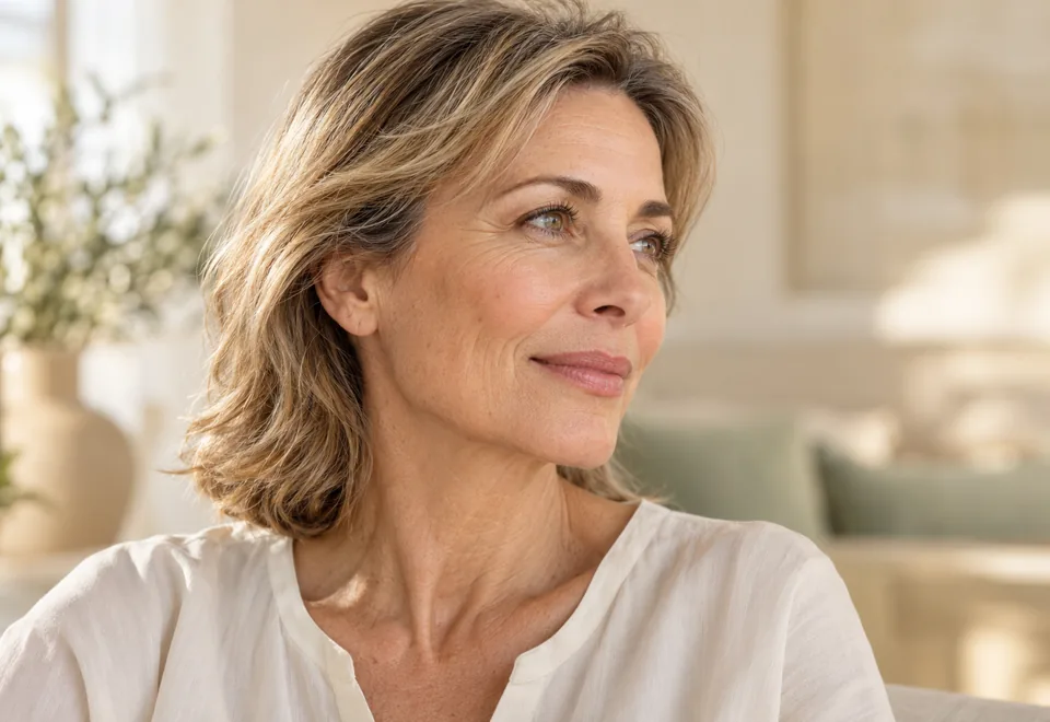 Imagen ilustrativa del rostro y el cuello de una mujer adulta
